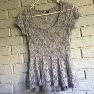 Gray floral lace top